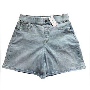 Spanx Pull On High Waist Denim Shorts 7” Size Medium Light Blue Stretch Fit NWT